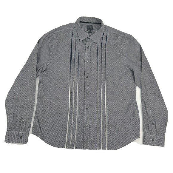 Armani Exchange A/X‎ Shirt Men's XL White Blue Geometric Tuxedo Style Button Up - Picture 1 of 10